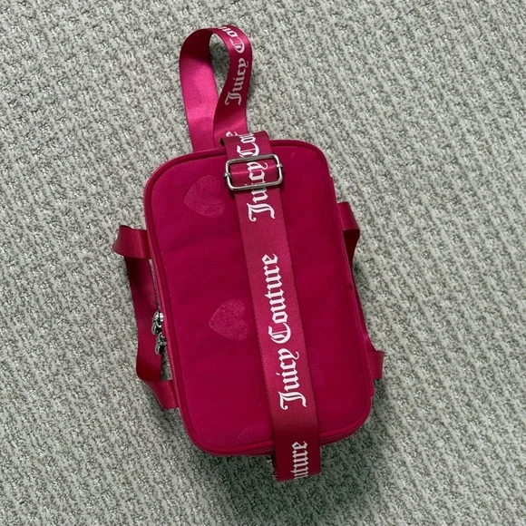 Juicy Couture Pink Velvet Velour Lunch or Cosmetic Bag with Heart Zip and Strap - Picture 5 of 9